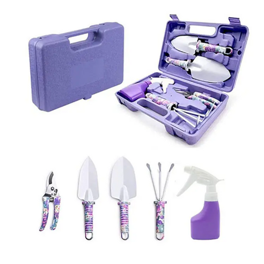 Purple Floral Gardening Tool Set with Carry Case and Ergonomic Hand Tools