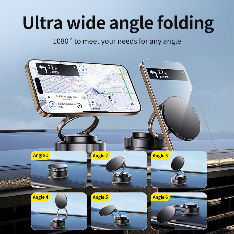 Foldable Magnetic Phone Holder with Vacuum Suction Base and 360° Rotation