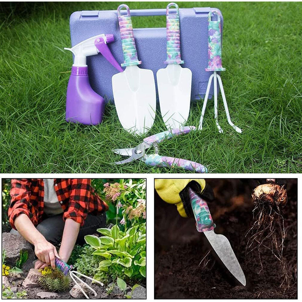 Purple Floral Gardening Tool Set with Carry Case and Ergonomic Hand Tools