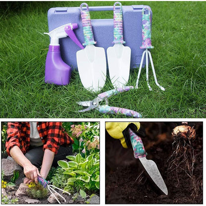 Purple Floral Gardening Tool Set with Carry Case and Ergonomic Hand Tools