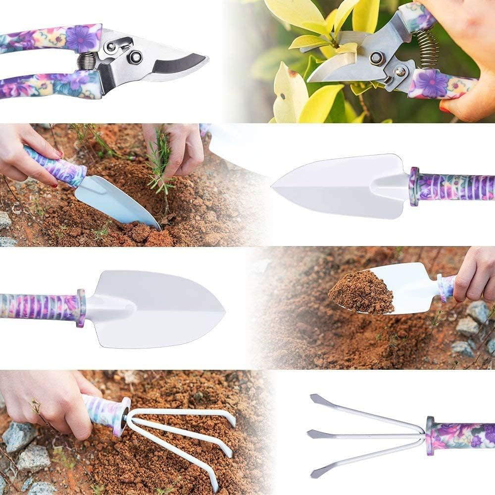Purple Floral Gardening Tool Set with Carry Case and Ergonomic Hand Tools