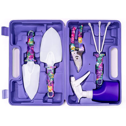 Purple Floral Gardening Tool Set with Carry Case and Ergonomic Hand Tools