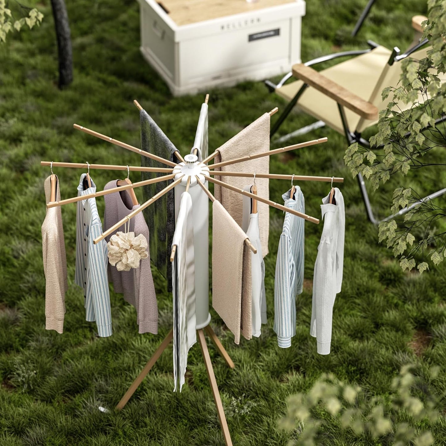 Tripod Clothes Drying Rack with Foldable Umbrella Design and Rotating Arms