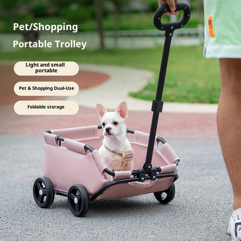 Foldable Pet Stroller and Utility Cart with Adjustable Handle and Smooth Wheels