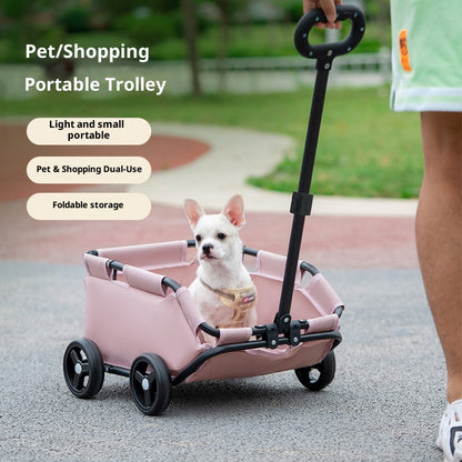 Foldable Pet Stroller and Utility Cart with Adjustable Handle and Smooth Wheels