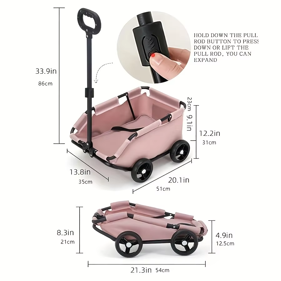 Foldable Pet Stroller and Utility Cart with Adjustable Handle and Smooth Wheels