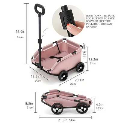 Foldable Pet Stroller and Utility Cart with Adjustable Handle and Smooth Wheels