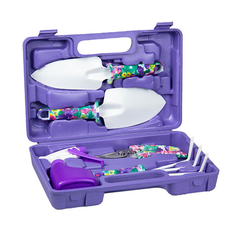 Purple Floral Gardening Tool Set with Carry Case and Ergonomic Hand Tools