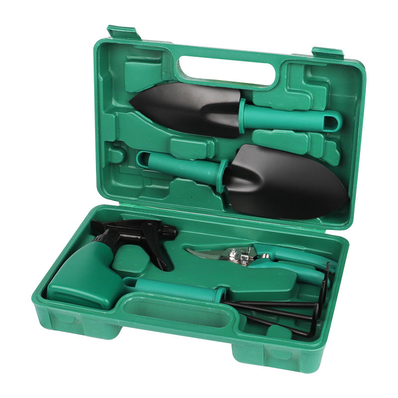 5-Piece Green Gardening Tool Set with Hard Carrying Case and Ergonomic Handles