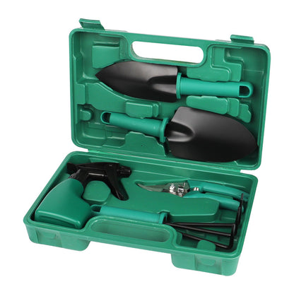 5-Piece Green Gardening Tool Set with Hard Carrying Case and Ergonomic Handles