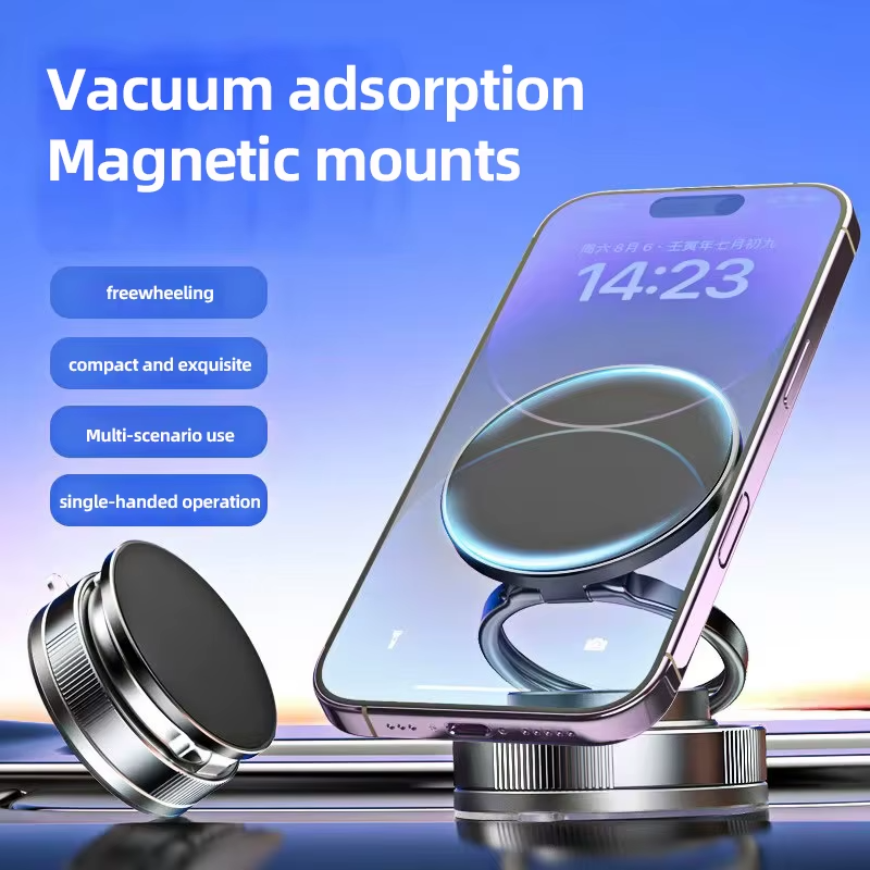 Foldable Magnetic Phone Holder with Vacuum Suction Base and 360° Rotation